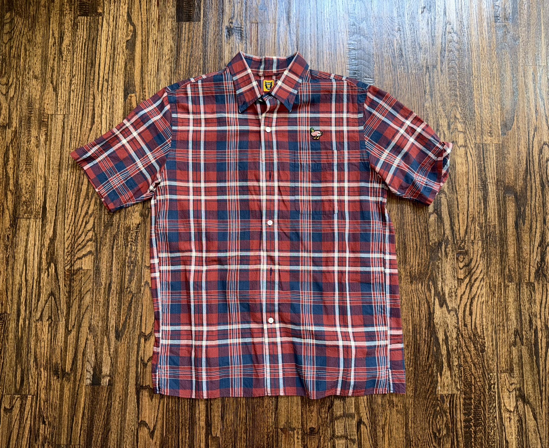 Human Made Japan Maroon/Navy Plaid Button-Up Casual Shirt Size XL