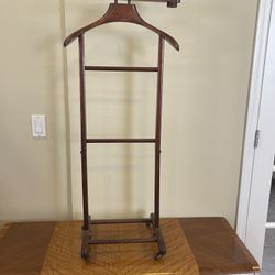 1940 / 1950's Gentleman's Collapsible Travel Wood Valet Stand with Wheels.  Made in Italy