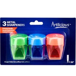 Sorillo Brands 3 Colorful Compact Metal Pencil Sharpener Value Pack - Colored Pencils, Watercolor