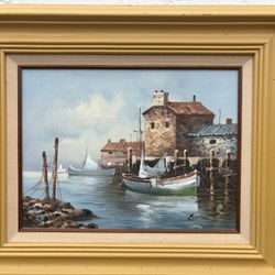 24x20 Original Harbor Scene Oil Painting