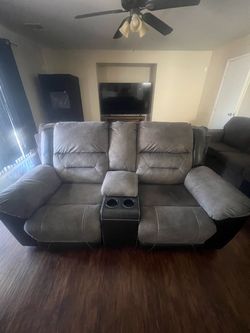 Gray Reclining Loveseat with Center Console