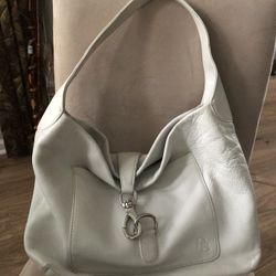 Dooney & Bourke White Leather Hobo Handbag Logo Clasp In Excellent Condition 