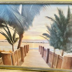 41x55 Large Canvas Painting - Palm Promenade Framed by Diane Romanello