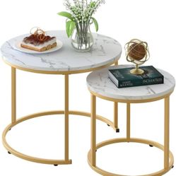Smuxee White Nesting Coffee Table Set of 2, 23.6″ Round Coffee Table