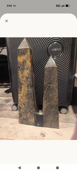 Fossil Limestone Obelisk Towers - Matching Pair, ~24" & ~19", Real Marine Fossils