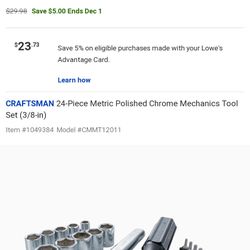 Craftsman 24 piece Metric Mechanic Tool Set $20