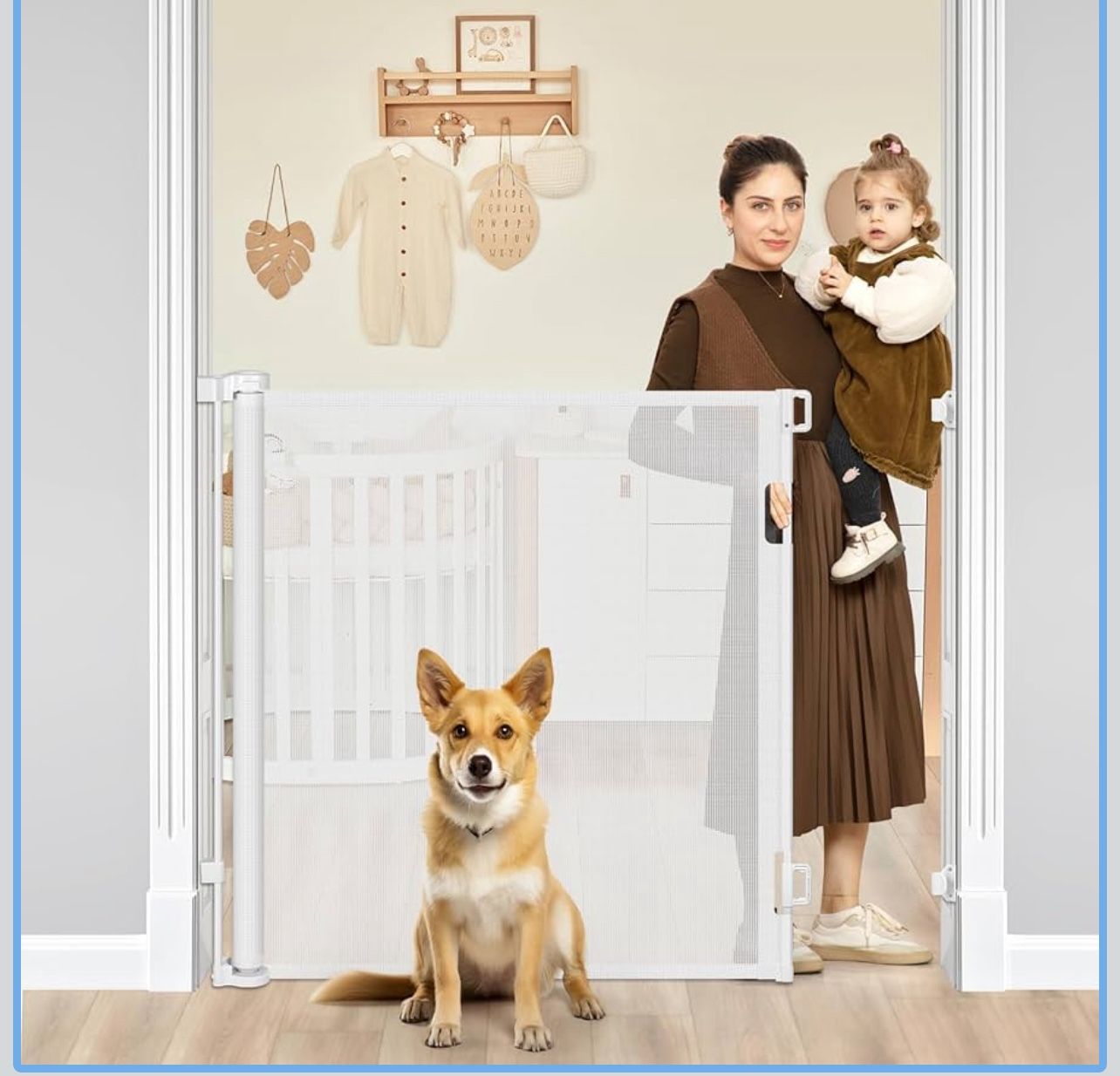 42" Tall X 60" Wide Retractable Dog Gate Extra Tall Baby Gates for Doorways Grey