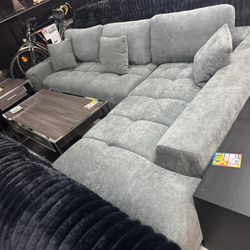 Grey Fabric L Shaped Sectional 