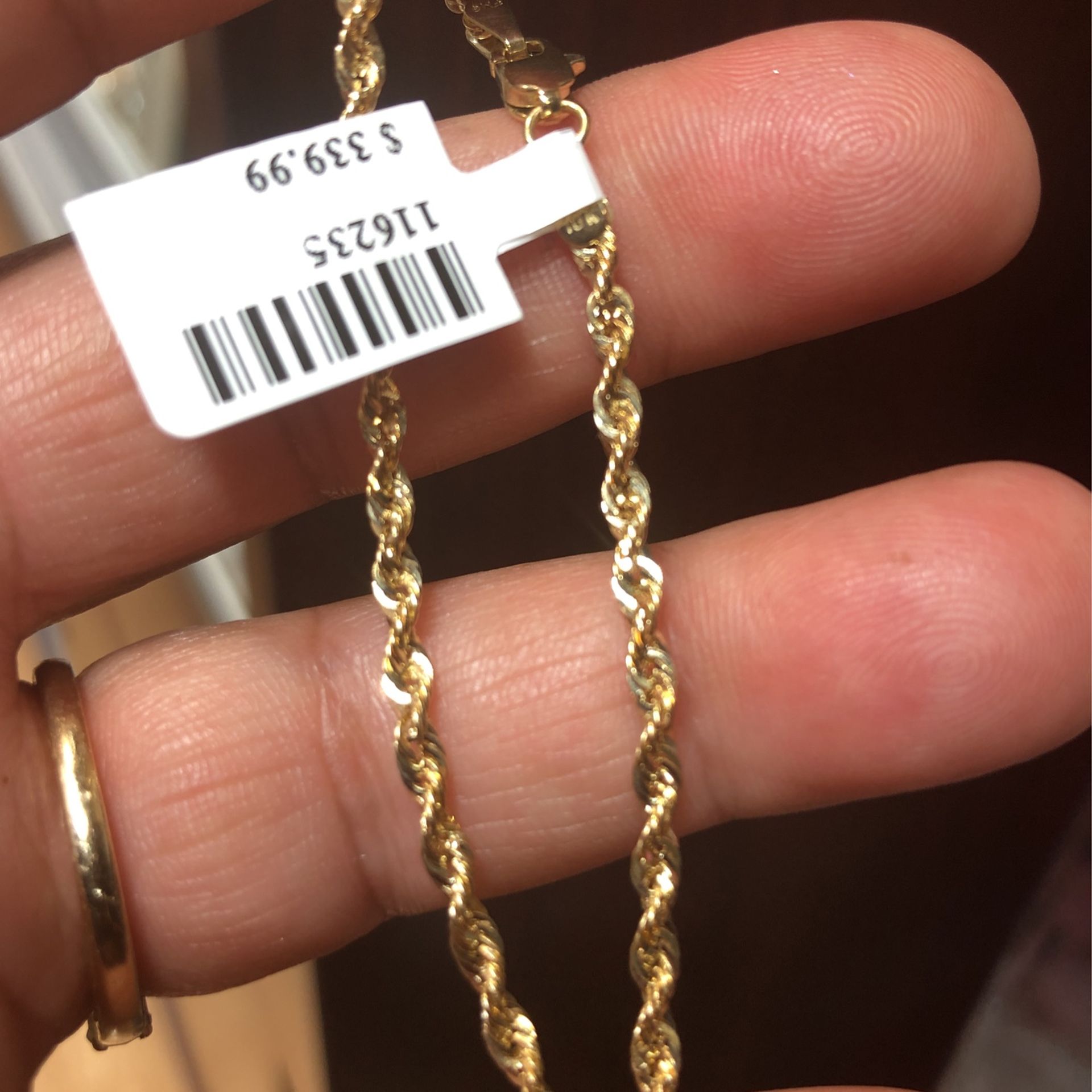 10 K yellow gold diamond cut Rope anklet 2.5mm