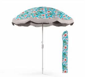 6.5 ft. Metal Tassel Beach Market Patio Umbrella in Green with Push Button Tilt