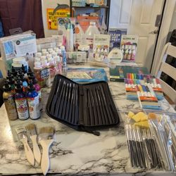 Lot Of High Quality Art Supplies Acrylic Pouring Paint And Tools, Epoxy Material And Tools Oil Base Acrylic Paint Unicorn Spit Stain Etc