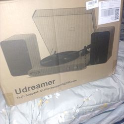 Vinyl Record Player with Bookshelf Speakers and Bluetooth