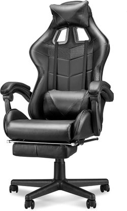 Soontrans Black Gaming Chairs with Footrest,Ergonomic PC Computer Game Chair,Home Office Desk Chair