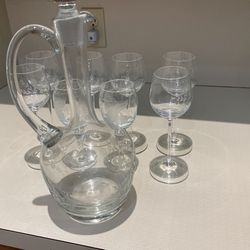 8 Glasses And Glass Carafe