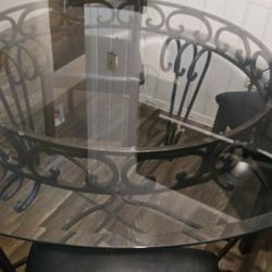 Glass Table And 4 Chairs Iron Freame