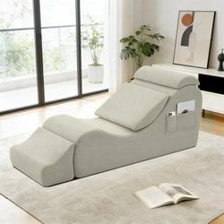 Yoga Chair Lounge for Adult, Ergonomic Chaise Lounge Chair with Side Pocket, Headrest, Waist Pad, Ottoman,Perfect for Stretching, Massage, and Relaxat