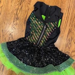 Weissman Black Sequin Neon Green Tulle Girls Dance Costume Size 8-11 years