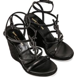 YSL Saint Laurent  Cassandra Wedge Espadrilles in Leather  36 (5.5-6 US Women) $900