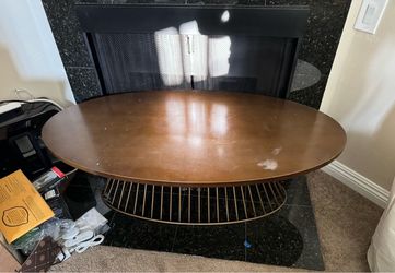 Oval Wood Coffee Table with Metal Base