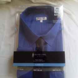 Men’s silver label blue dress shirt with tie. Size 4xl. New!