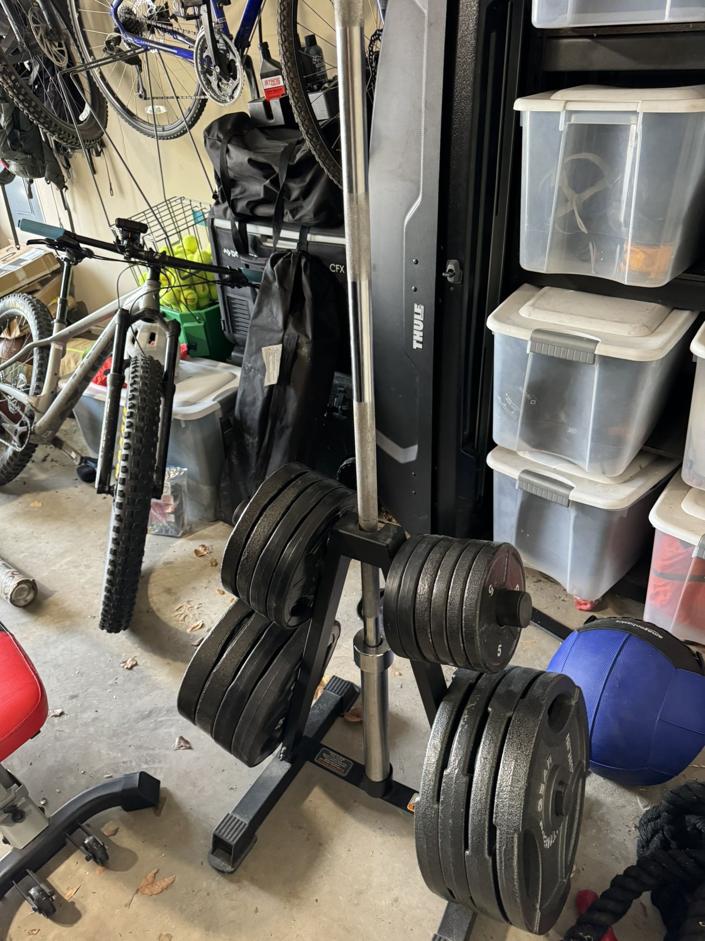 Weight Set With Storage And Olympic Barbell