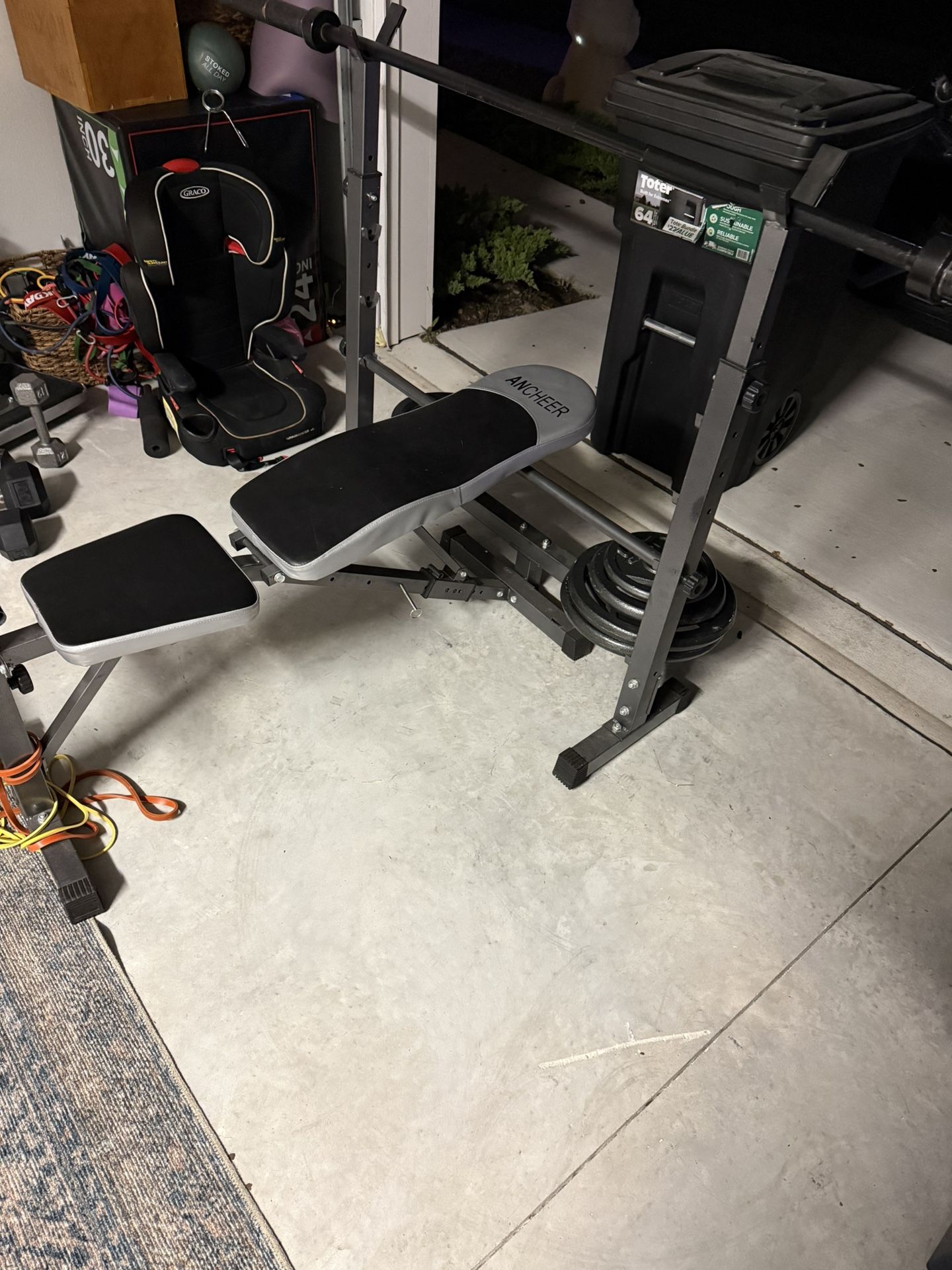 Workout Bench With Barbell And Plates