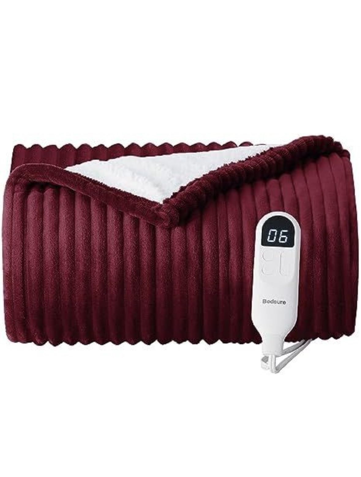 Bedsure GentleSoft Heated Blanket Throw - Soft Ribbed Flannel Electric Blanket, Heating with 4 Time Settings, 6 Heat Settings, and 3 hrs Timer Auto Sh
