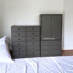 Grey 12 drawer dresser and closet