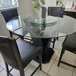 Round Glass Dining Kitchen Table with Spinning Lazy Susan 