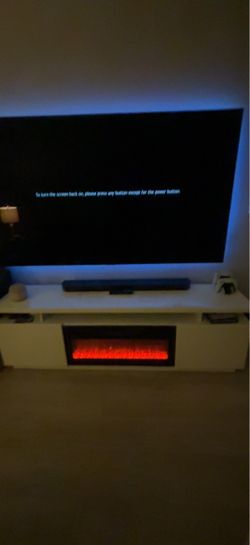 White TV Stand with Electric Fireplace Insert