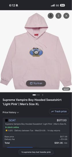 Supreme vampire boy hoddie light pink XL