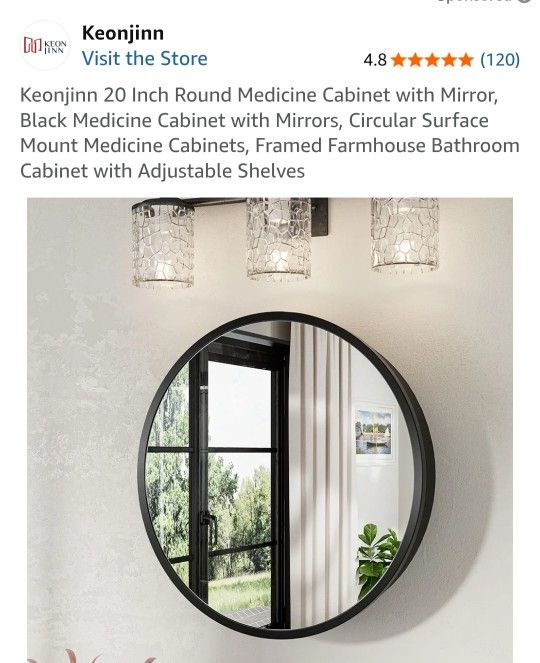 REDUCED PRICE $30 Round Mirror Medicine Cabinet BRAND NEW