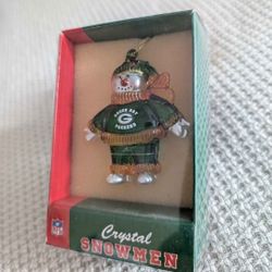 NFL Themed Green Bay Packers Crystal Snowman Ornament