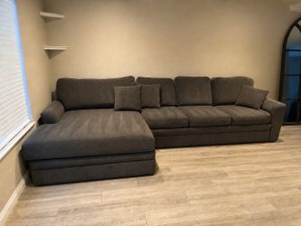 Living Spaces Gray Couch w/ Oversized Chaise Lounger - washable covers