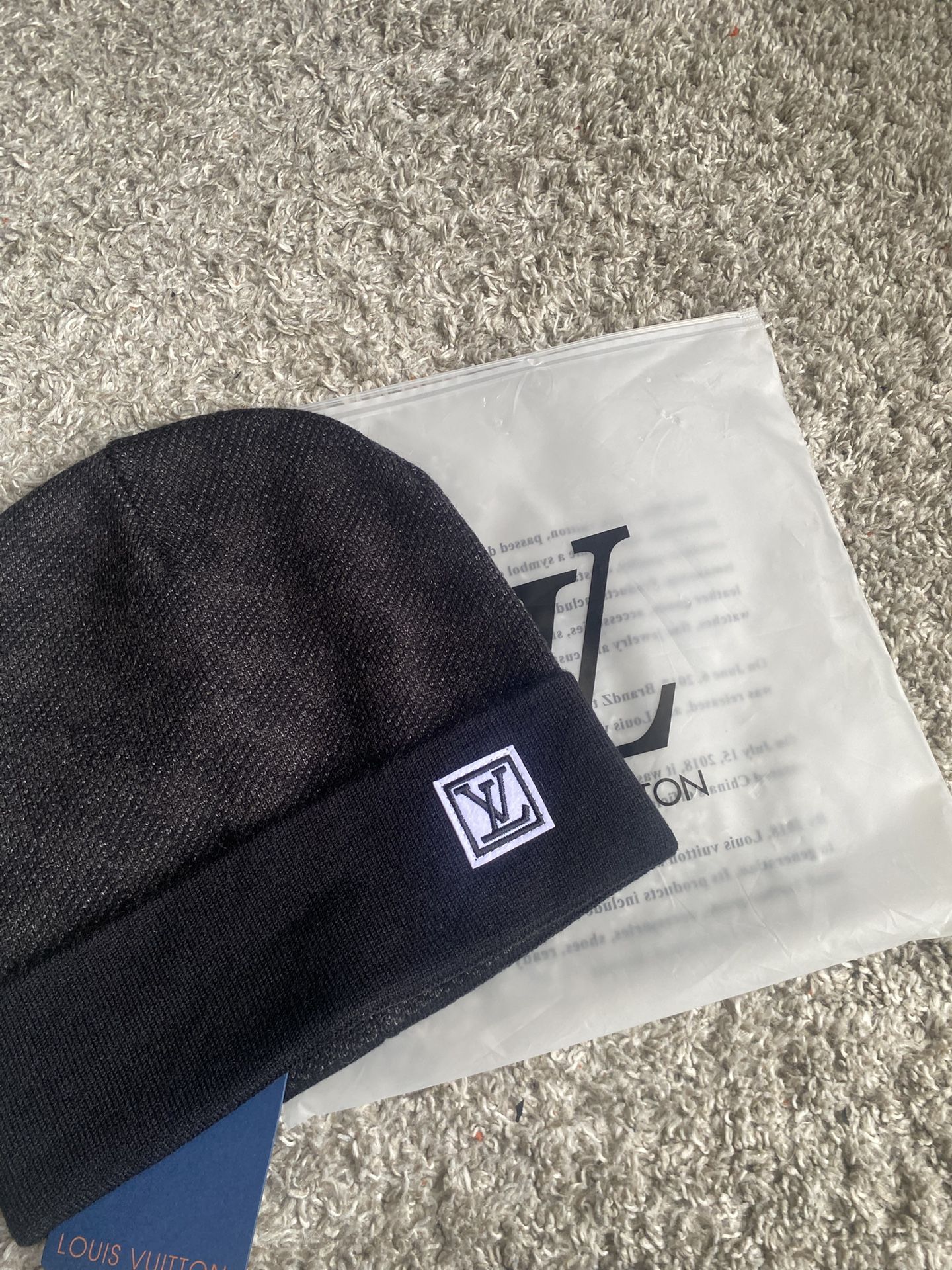 LV Black Checkered Beanie