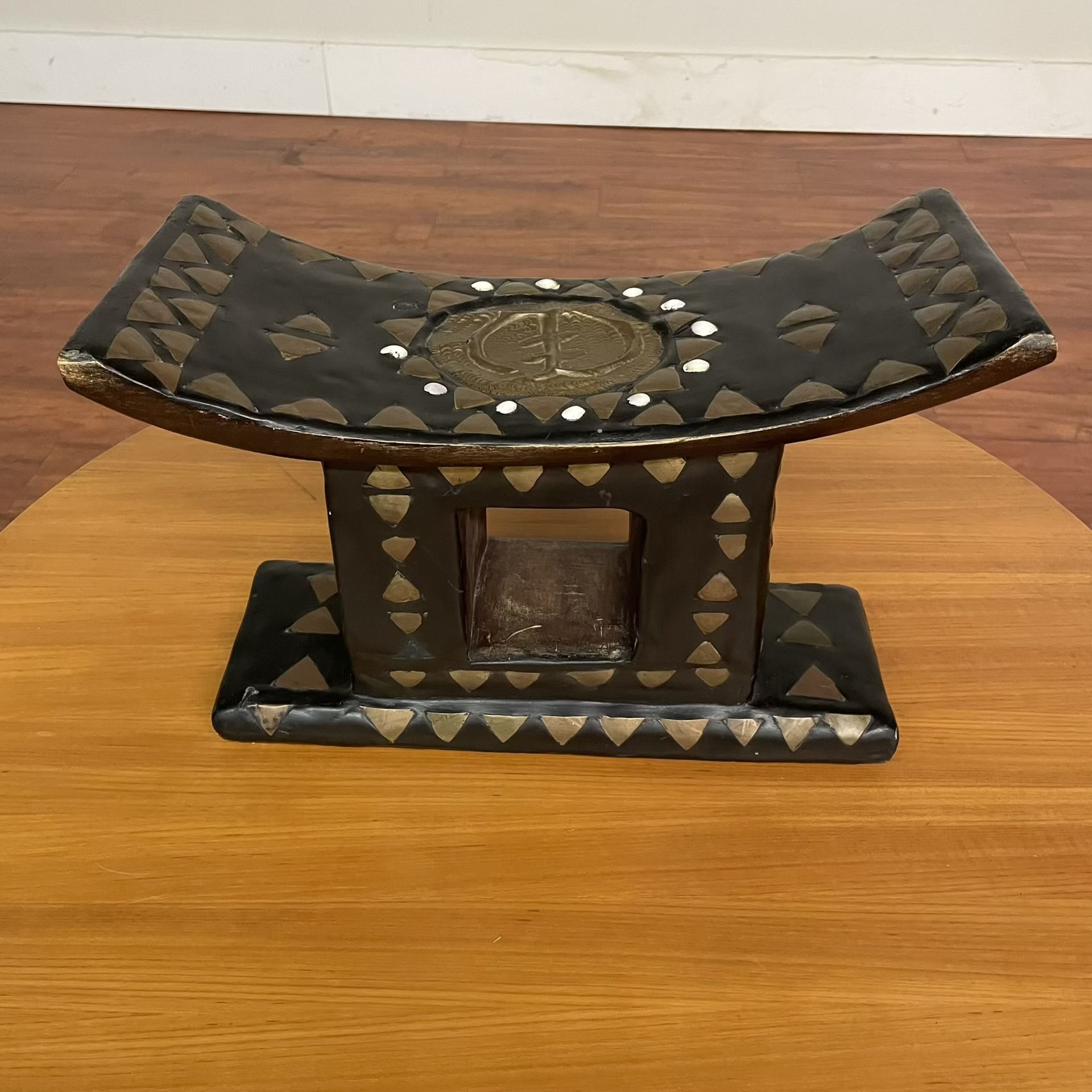 Hand-Carved African Brass Inlay Ashanti Stool - Many More Items In Stock!