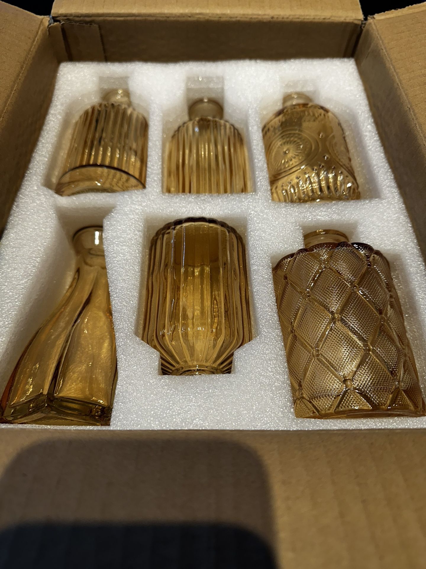 Set of 6 Amber Glass Vases