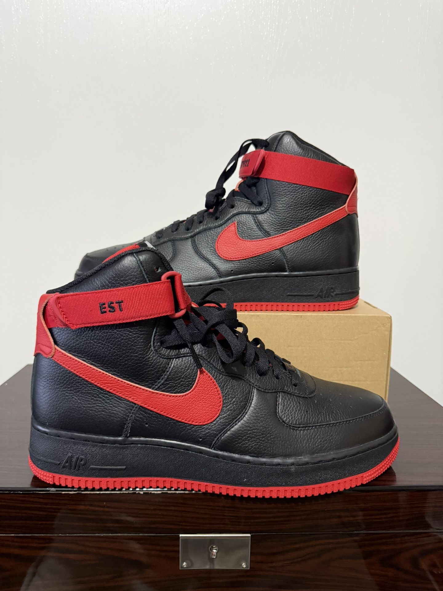 Nike By You Air Force 1 High Red Black Leather Shoes Sneakers DZ3610-900 Size 12