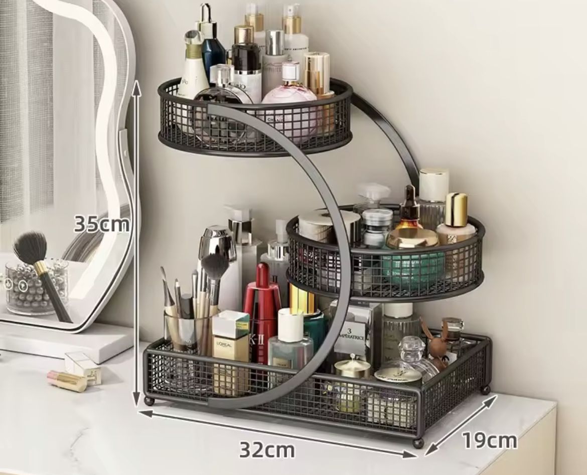 Preorder / Varnished Metal Makeup Storage Rack - No - Installation, Ideal for Vanity Countertop, for Lipstick & Skincare