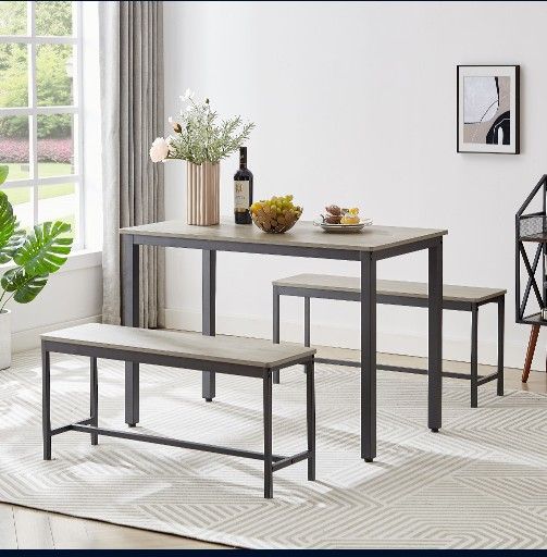 Dining Table Set, Bar Table with 2 Dining Benches, Kitchen Table Counter with Chairs, Industrial for Kitchen Breakfast Table, Living Room, Party Room,