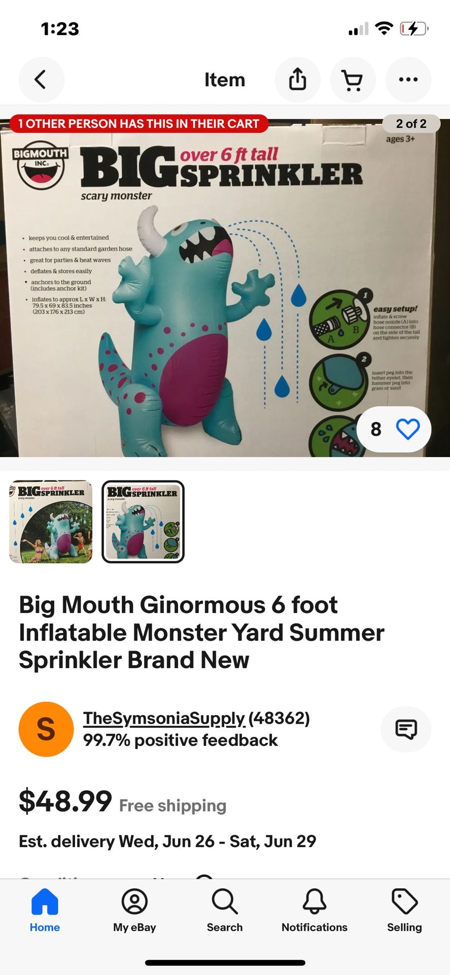 Big Mouth Ginormous 6 foot Inflatable Monster Yard Summer Sprinkler Brand New S