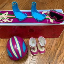 American Girl Doll, snowboard and gear, 2012, retired, excellent, complete, In box