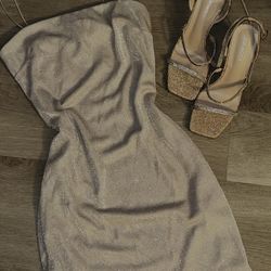 Tan Pink Glittery BodyCon Dress🤩 Heels Are Available For Sale
