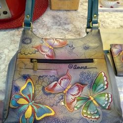 Anushka Hand Painted Bag + Matching Wallet ,Slot For Cell Phone To