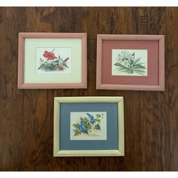 Original Vintage Botanical Watercolor Paintings Set of 3