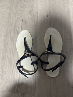 Tod's Navy Blue/White Patent Lacetto Slingback Thong Sandals