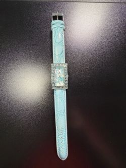 555 Women's Blue Rhinestone Rectangular Watch Untested As-Is