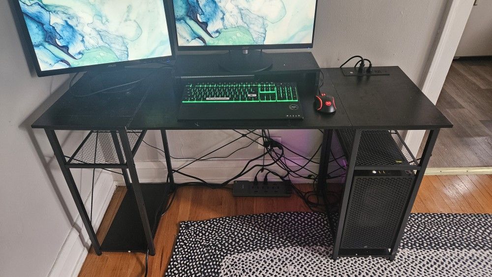 Black Desk w/ Monitor Stand