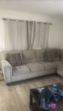 Beige-Gray Fabric Sectional Sofa with Accent Pillows