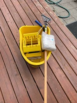 Yellow Mop Bucket with Wringer and Mop